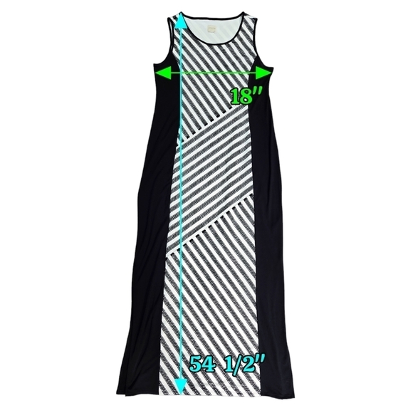 Chico's Black White Knit Kit Textured Diagonal Stripe Maxi Dress Sleeveless - Picture 3 of 9